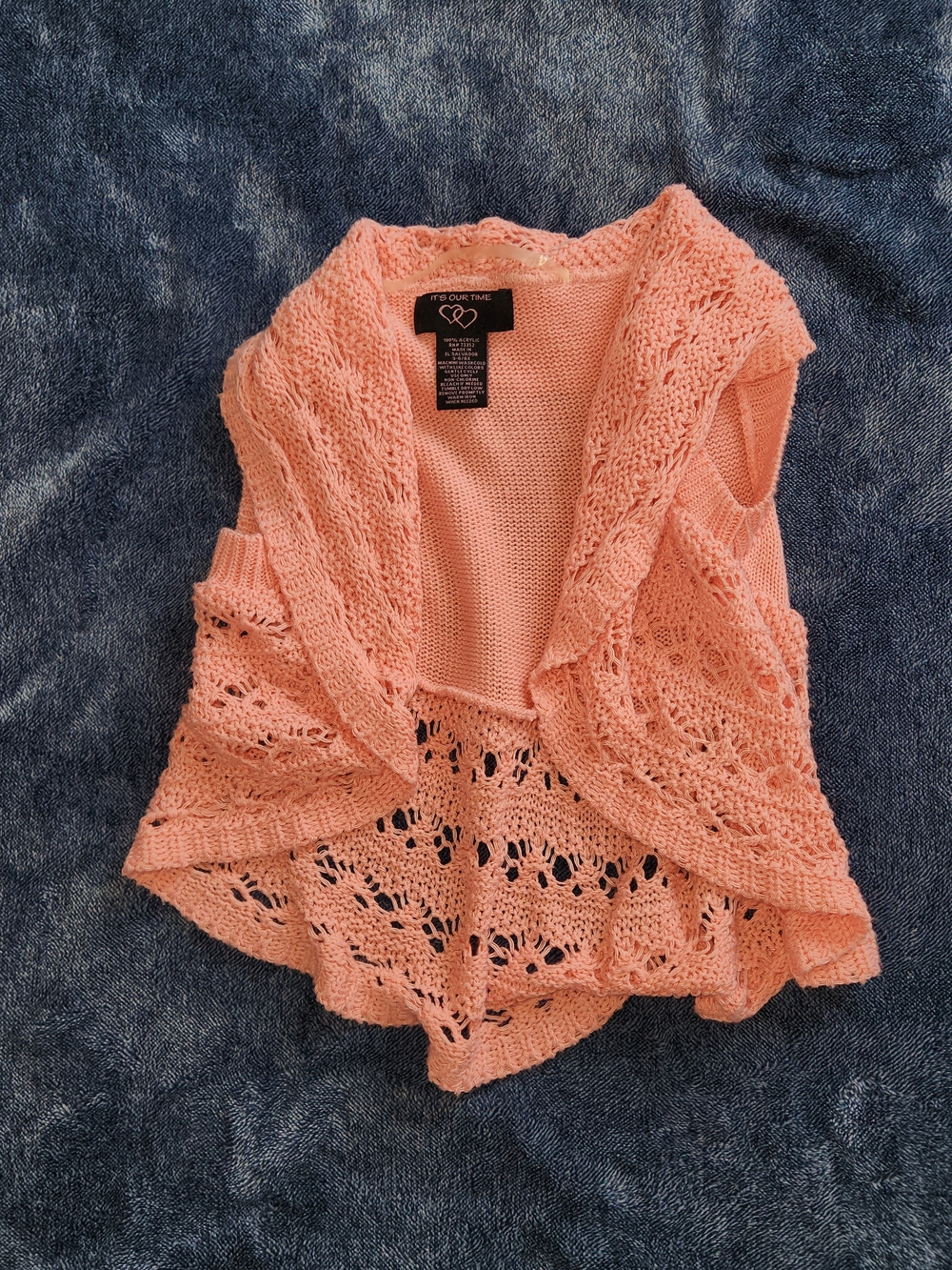 It's Our Time Coral Pink Open Knit Kids Sweater Vest Size 6/6X